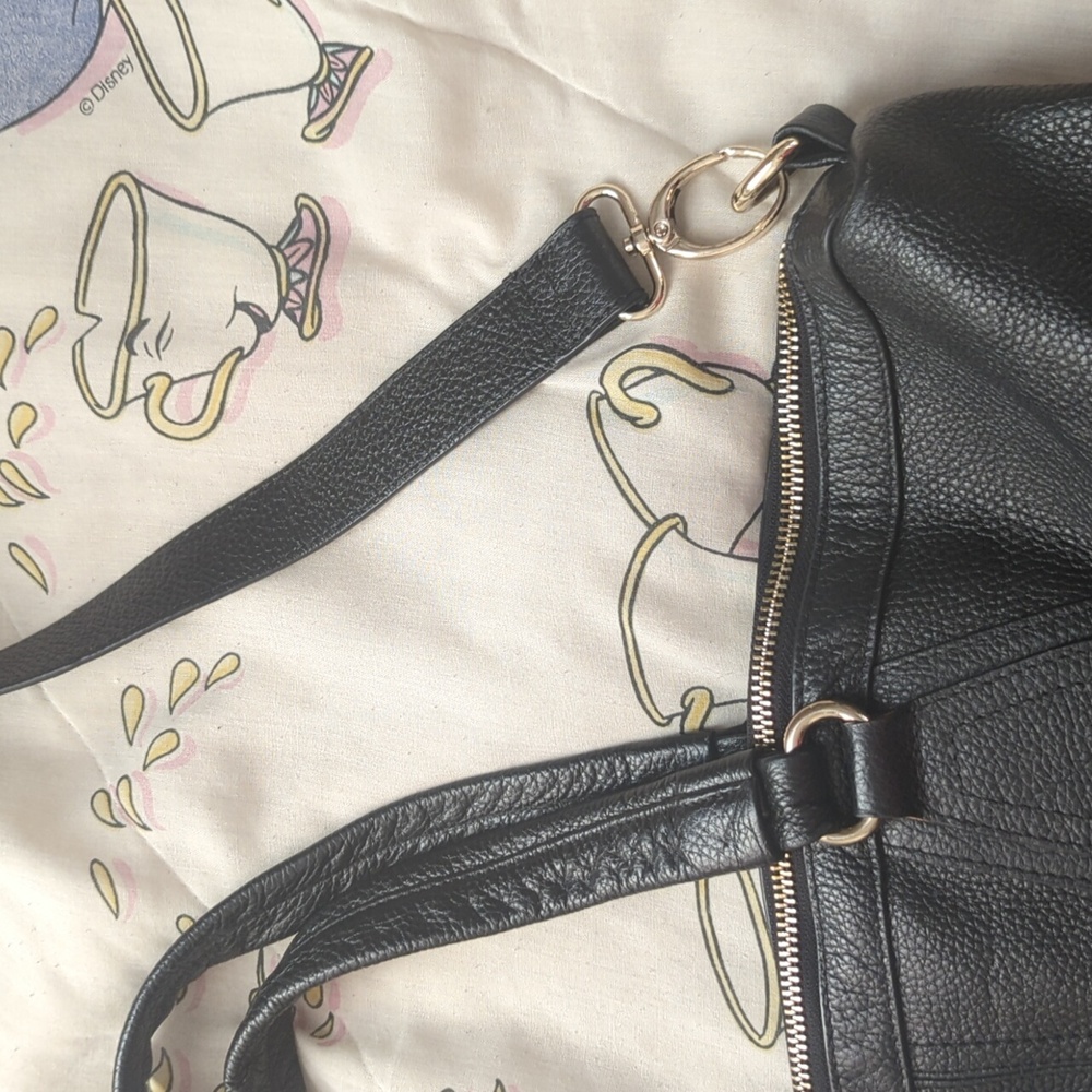 Genuine Black Leather Tote Bag Crossbody Strap - Picture 11 of 16